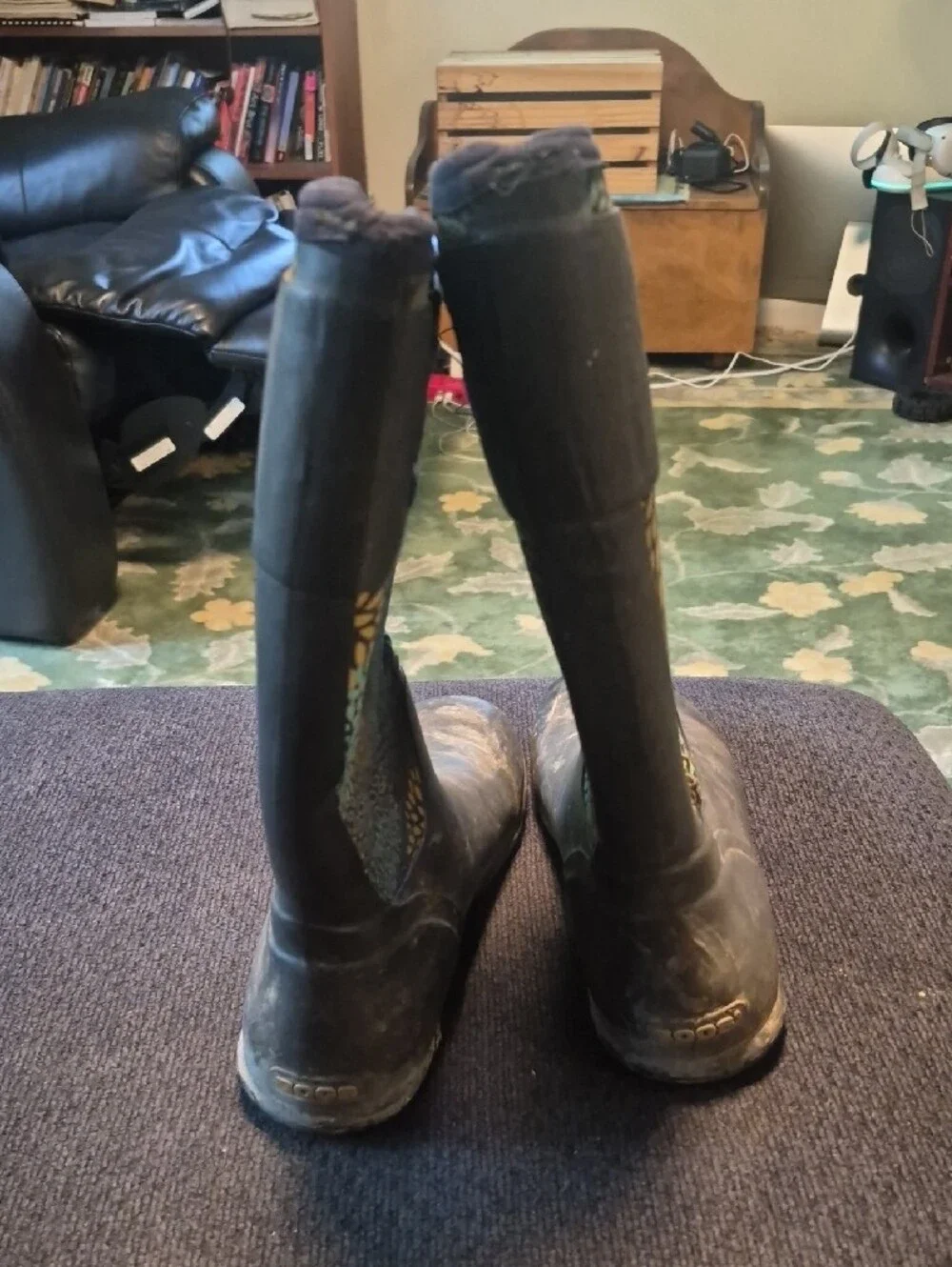 Bogs Women's Floral Tall Rain Boots in Teal, Yellow & Brown